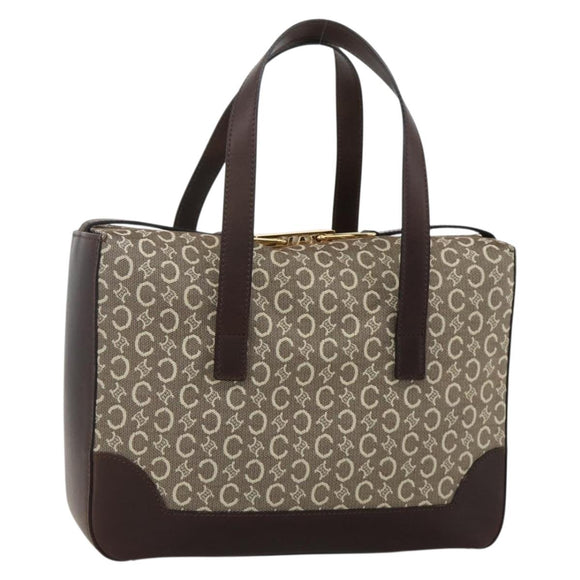 CELINE C Macadam Canvas Hand Bag Leather Beige Gold Auth 175216A