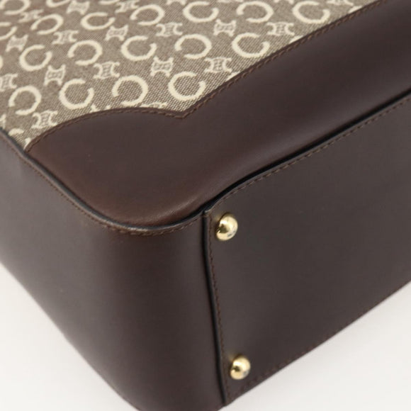 CELINE C Macadam Canvas Hand Bag Leather Beige Gold Auth 175216A