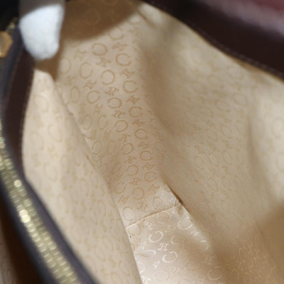 CELINE C Macadam Canvas Hand Bag Leather Beige Gold Auth 175216A