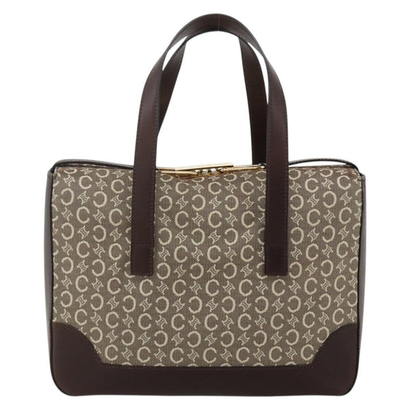 CELINE C Macadam Canvas Hand Bag Leather Beige Gold Auth 175216A