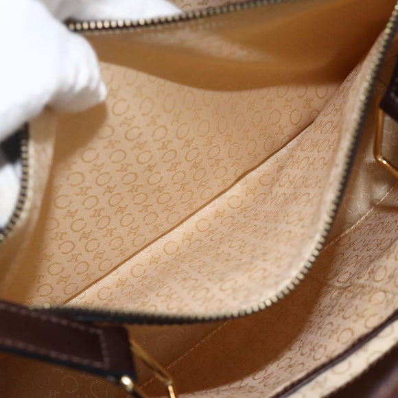 CELINE C Macadam Canvas Hand Bag Leather Beige Gold Auth 175216A