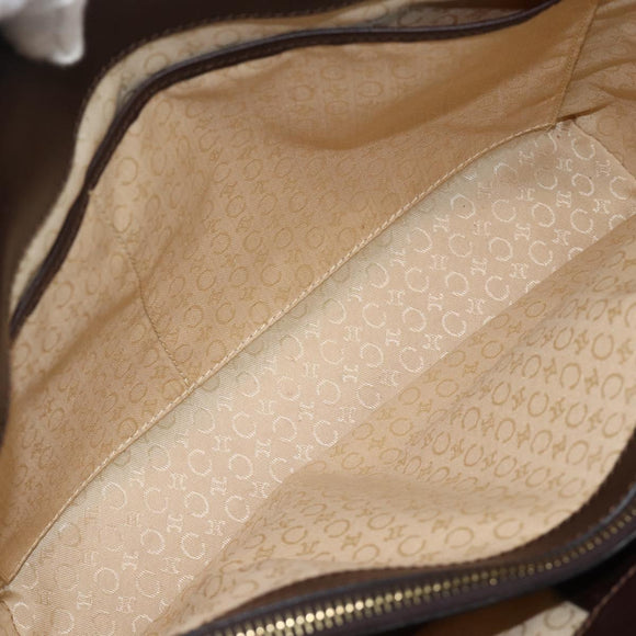 CELINE C Macadam Canvas Hand Bag Leather Beige Gold Auth 175216A