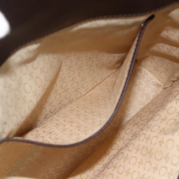 CELINE C Macadam Canvas Hand Bag Leather Beige Gold Auth 175216A