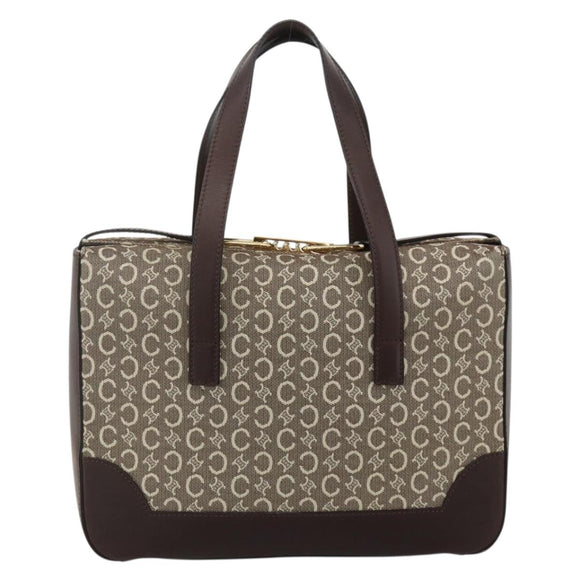 CELINE C Macadam Canvas Hand Bag Leather Beige Gold Auth 175216A