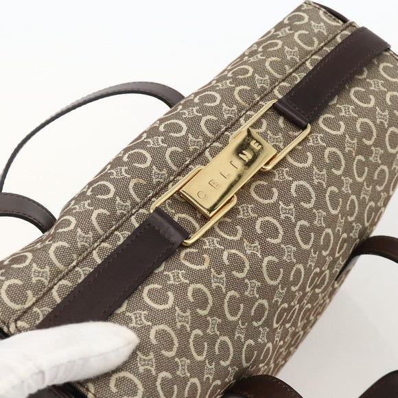 CELINE C Macadam Canvas Hand Bag Leather Beige Gold Auth 175216A