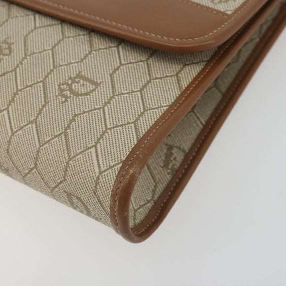Christian Dior Honeycomb Canvas Chain Shoulder Bag PVC Beige Gold Auth 175219