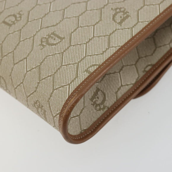 Christian Dior Honeycomb Canvas Chain Shoulder Bag PVC Beige Gold Auth 175219