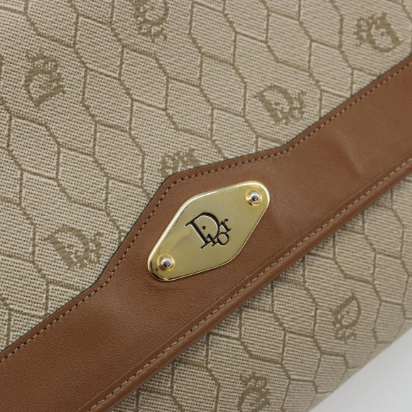 Christian Dior Honeycomb Canvas Chain Shoulder Bag PVC Beige Gold Auth 175219
