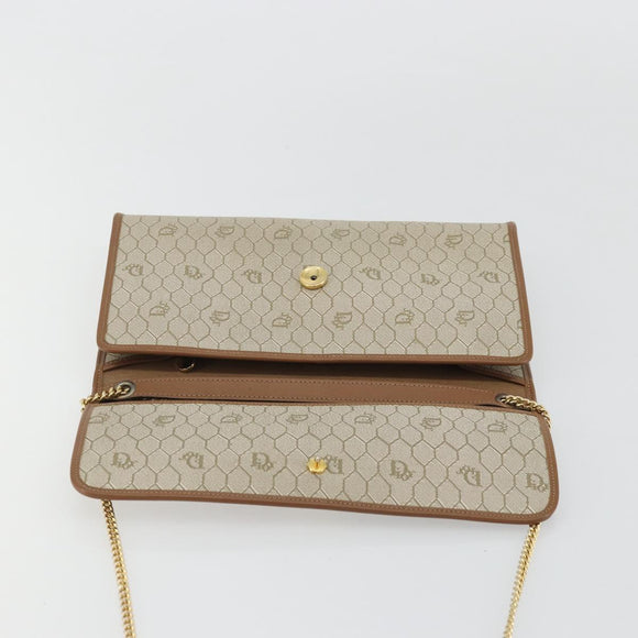 Christian Dior Honeycomb Canvas Chain Shoulder Bag PVC Beige Gold Auth 175219
