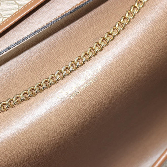 Christian Dior Honeycomb Canvas Chain Shoulder Bag PVC Beige Gold Auth 175219