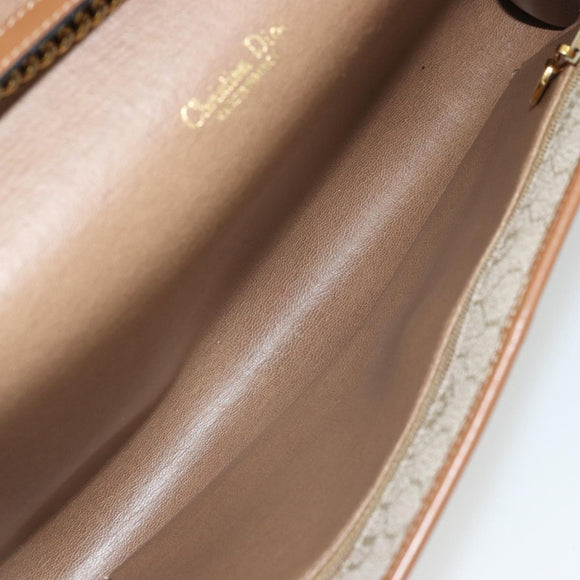 Christian Dior Honeycomb Canvas Chain Shoulder Bag PVC Beige Gold Auth 175219