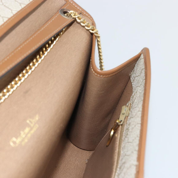 Christian Dior Honeycomb Canvas Chain Shoulder Bag PVC Beige Gold Auth 175219