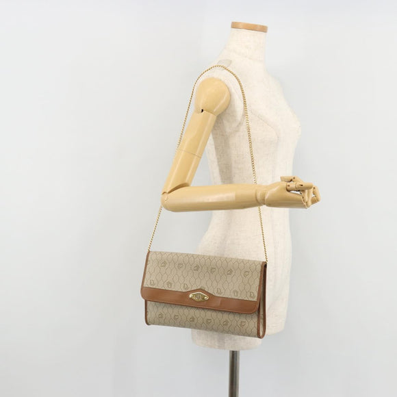 Christian Dior Honeycomb Canvas Chain Shoulder Bag PVC Beige Gold Auth 175219