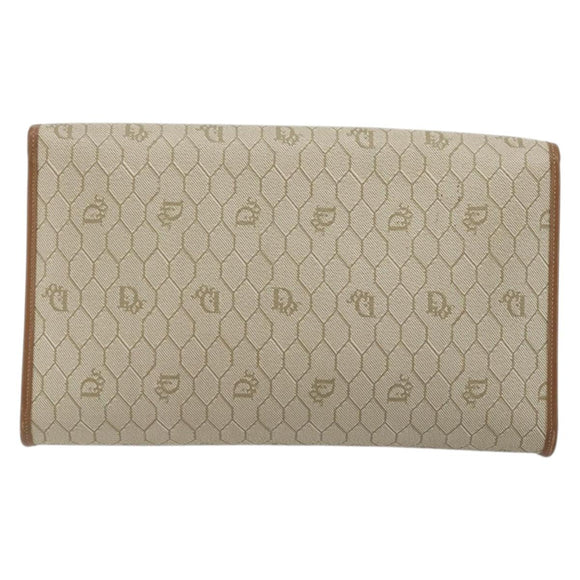 Christian Dior Honeycomb Canvas Chain Shoulder Bag PVC Beige Gold Auth 175219