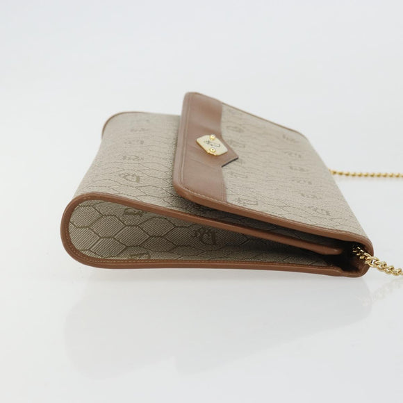 Christian Dior Honeycomb Canvas Chain Shoulder Bag PVC Beige Gold Auth 175219