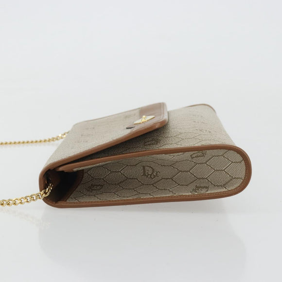 Christian Dior Honeycomb Canvas Chain Shoulder Bag PVC Beige Gold Auth 175219
