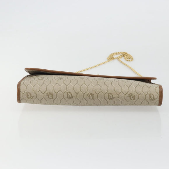Christian Dior Honeycomb Canvas Chain Shoulder Bag PVC Beige Gold Auth 175219