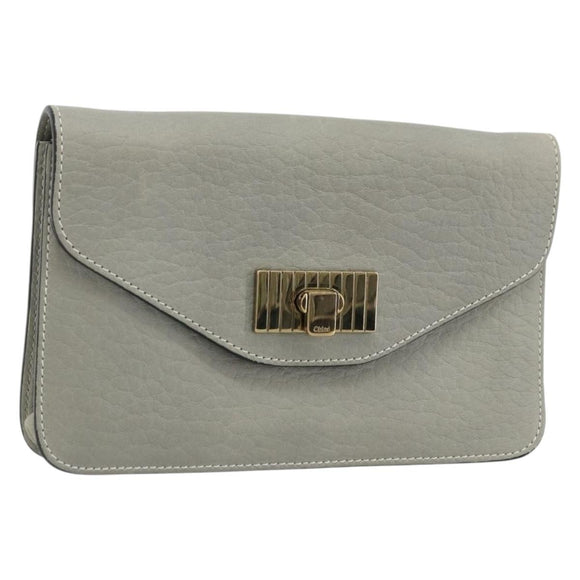 Chloe Sally Clutch Bag Leather Gray Gold Auth 175221A