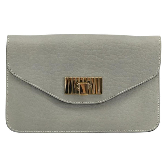 Chloe Sally Clutch Bag Leather Gray Gold Auth 175221A
