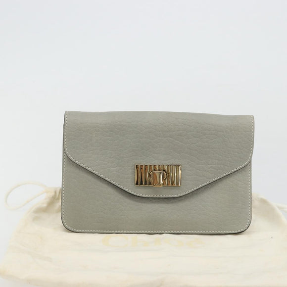 Chloe Sally Clutch Bag Leather Gray Gold Auth 175221A
