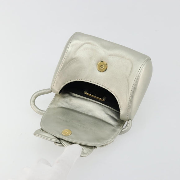 LOEWE Anagram Hand Pouch Leather Silver Auth 175225A