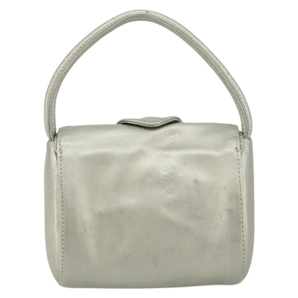 LOEWE Anagram Hand Pouch Leather Silver Auth 175225A