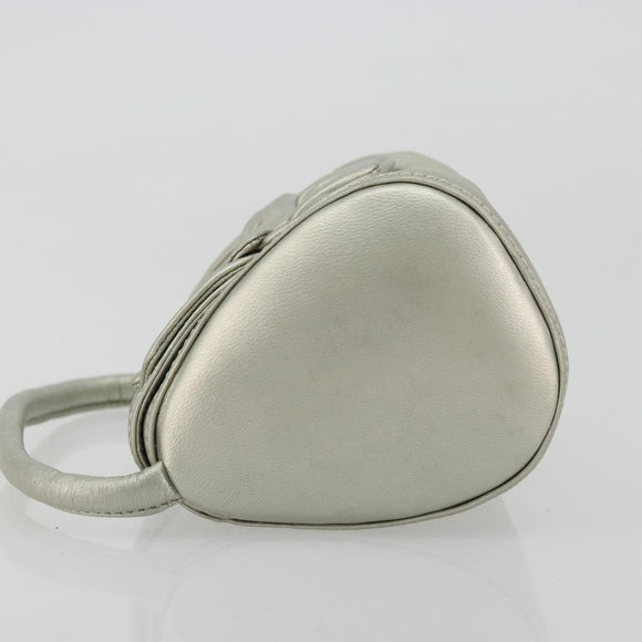 LOEWE Anagram Hand Pouch Leather Silver Auth 175225A