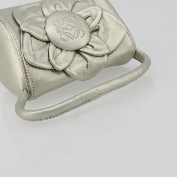 LOEWE Anagram Hand Pouch Leather Silver Auth 175225A
