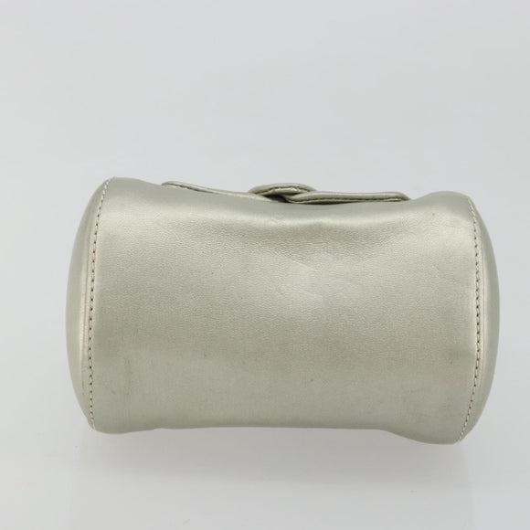 LOEWE Anagram Hand Pouch Leather Silver Auth 175225A