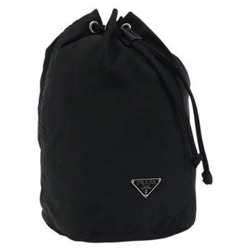 PRADA Drawstring Pouch Nylon Black Silver Auth 175226