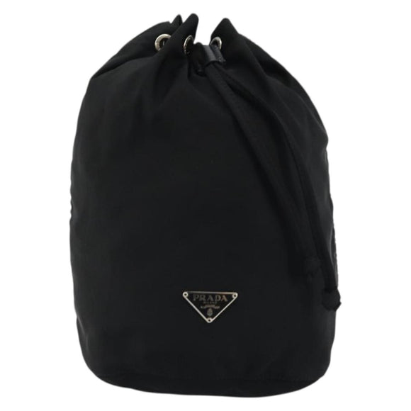 PRADA Drawstring Pouch Nylon Black Silver Auth 175226