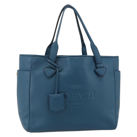 LOEWE Heritage Tote Bag Leather Gold Blue Auth 175236A