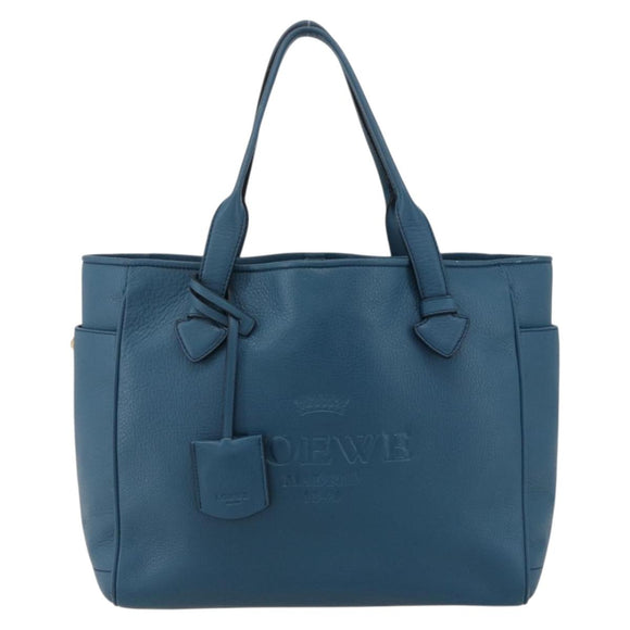 LOEWE Heritage Tote Bag Leather Gold Blue Auth 175236A