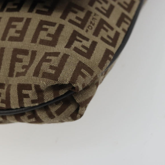 FENDI Zucchino Canvas Shoulder Bag Beige Silver Auth 175238A