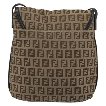 FENDI Zucchino Canvas Shoulder Bag Beige Silver Auth 175238A - 0