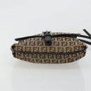FENDI Zucchino Canvas Shoulder Bag Beige Silver Auth 175238A-5