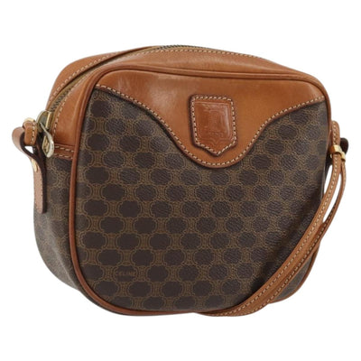 CELINE Macadam Canvas Shoulder Bag PVC Leather Brown Gold Auth 175239A