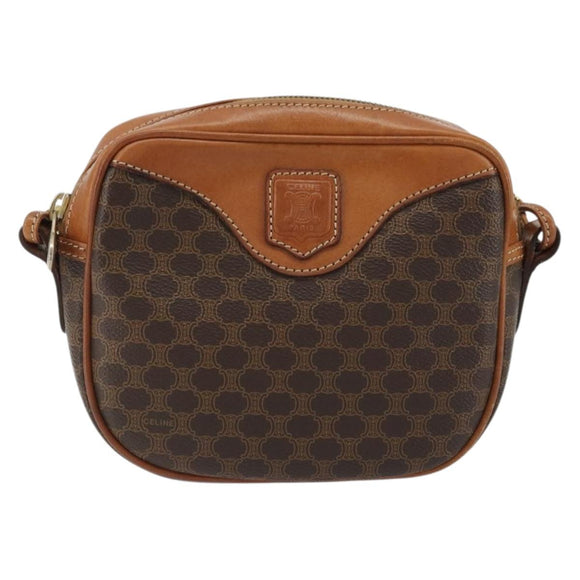 CELINE Macadam Canvas Shoulder Bag PVC Leather Brown Gold Auth 175239A