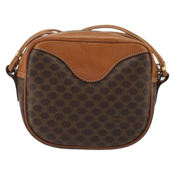 CELINE Macadam Canvas Shoulder Bag PVC Leather Brown Gold Auth 175239A