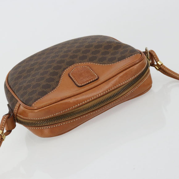 CELINE Macadam Canvas Shoulder Bag PVC Leather Brown Gold Auth 175239A