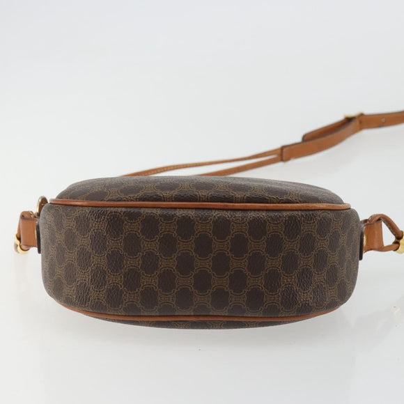 CELINE Macadam Canvas Shoulder Bag PVC Leather Brown Gold Auth 175239A