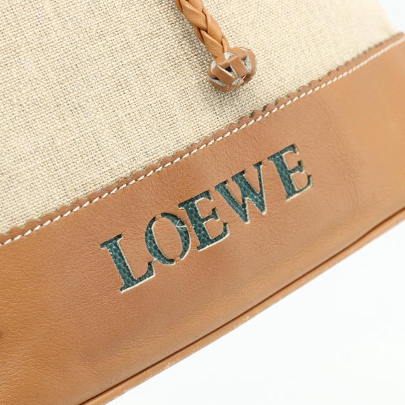 LOEWE Purse Shoulder Bag Canvas Beige Gold Auth 175242A