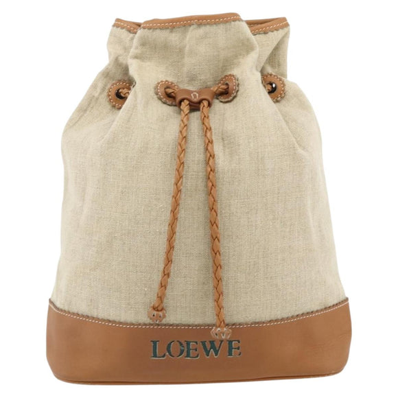 LOEWE Purse Shoulder Bag Canvas Beige Gold Auth 175242A