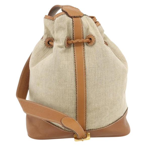 LOEWE Purse Shoulder Bag Canvas Beige Gold Auth 175242A