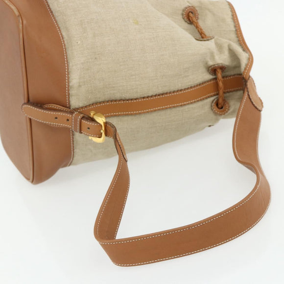 LOEWE Purse Shoulder Bag Canvas Beige Gold Auth 175242A