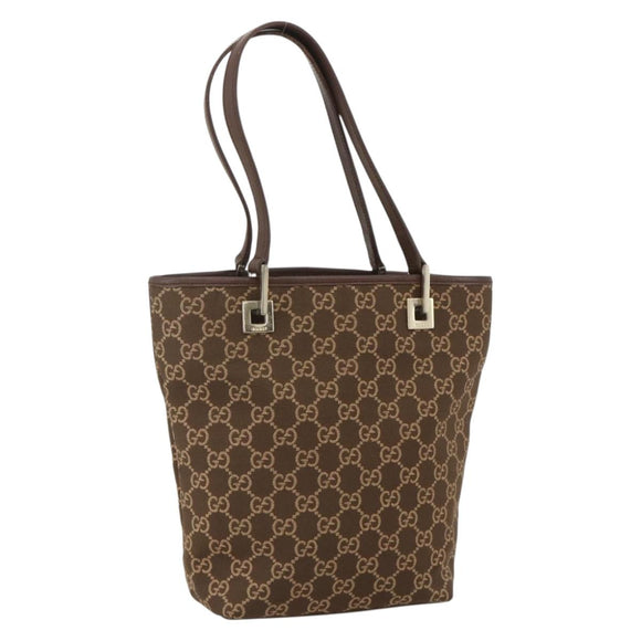 GUCCI GG Canvas Tote Bag Brown Gold 002 1099 3444 Auth 175244