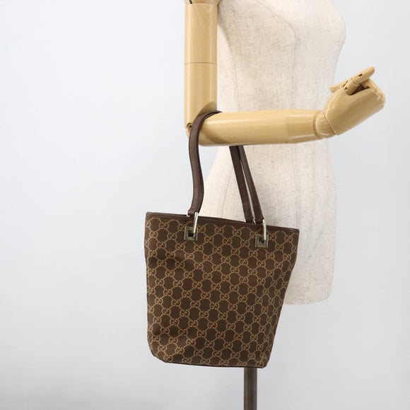 GUCCI GG Canvas Tote Bag Brown Gold 002 1099 3444 Auth 175244