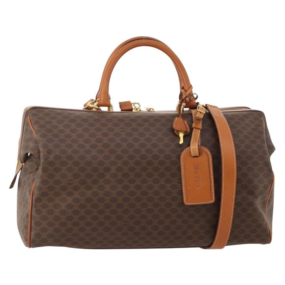 CELINE Macadam Canvas Boston Bag PVC Leather 2way Brown Gold Auth 175248A