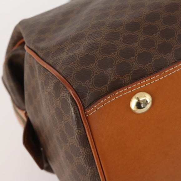 CELINE Macadam Canvas Boston Bag PVC Leather 2way Brown Gold Auth 175248A