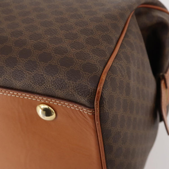 CELINE Macadam Canvas Boston Bag PVC Leather 2way Brown Gold Auth 175248A